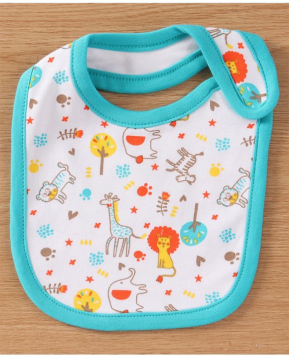 Babyhug Interlock Cotton Bibs Monkey Print Pack of 3 - Blue