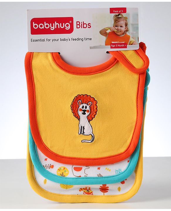 Babyhug Interlock Cotton Bibs Monkey Print Pack of 3 - Blue