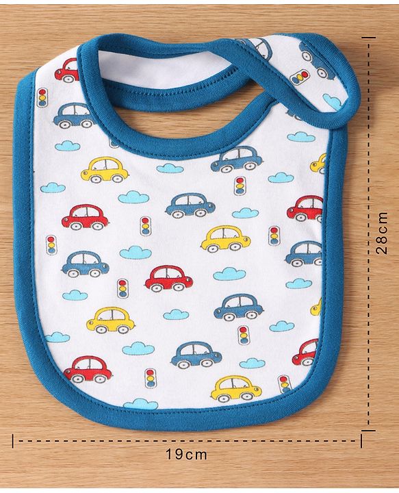 Babyhug Interlock Cotton Bibs Monkey Print Pack of 3 - Blue