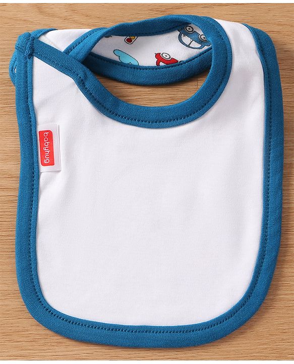 Babyhug Interlock Cotton Bibs Monkey Print Pack of 3 - Blue