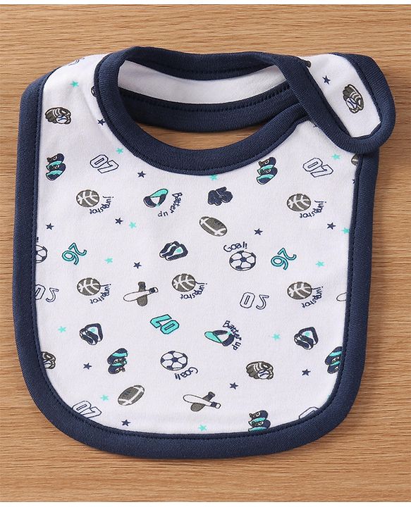 Babyhug Interlock Cotton Bibs Monkey Print Pack of 3 - Blue