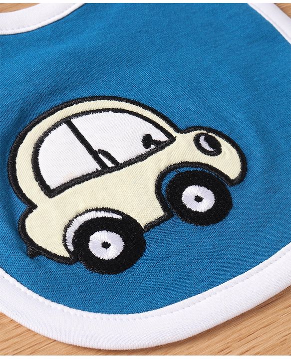Babyhug Interlock Cotton Bibs Monkey Print Pack of 3 - Blue