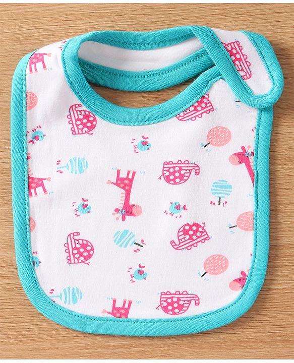 Babyhug Interlock Cotton Bibs Monkey Print Pack of 3 - Blue