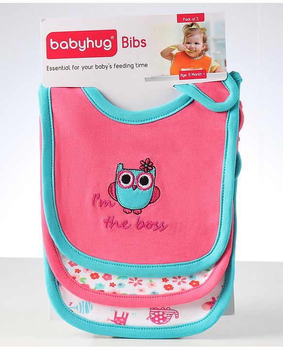 Babyhug Interlock Cotton Bibs Monkey Print Pack of 3 - Blue