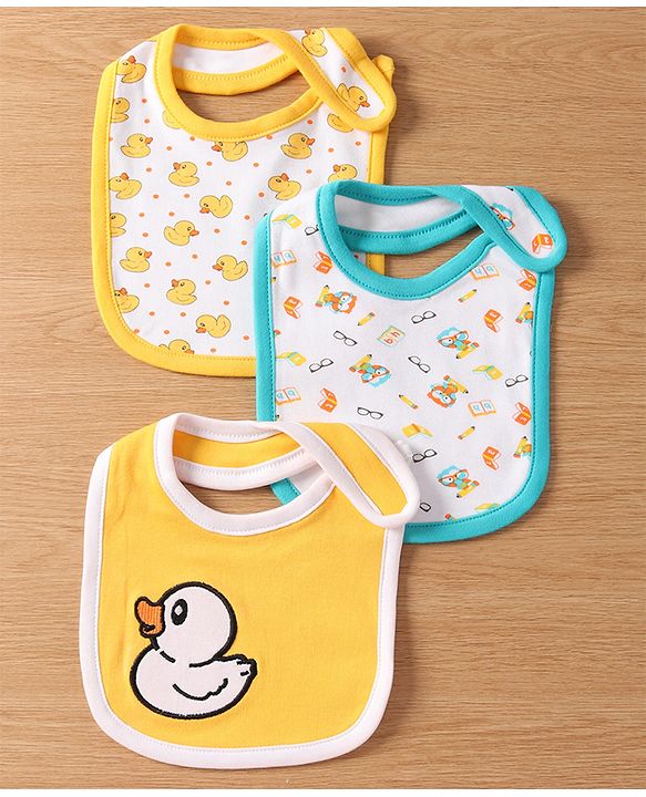 Babyhug Interlock Cotton Bibs Monkey Print Pack of 3 - Blue