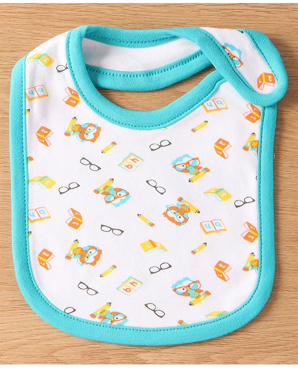 Babyhug Interlock Cotton Bibs Monkey Print Pack of 3 - Blue