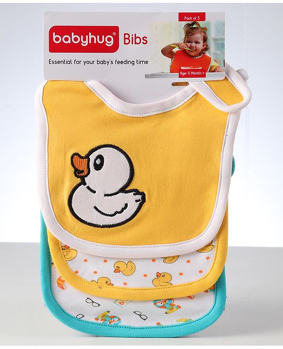 Babyhug Interlock Cotton Bibs Monkey Print Pack of 3 - Blue