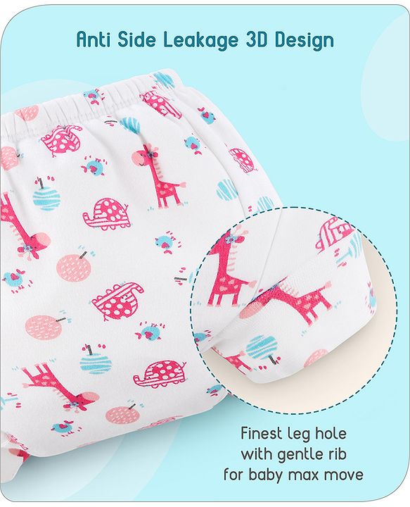 Babyhug 100% Cotton Padded Underwear Training Diapers Animals Print Pack of 3 Size 1 - Multicolor