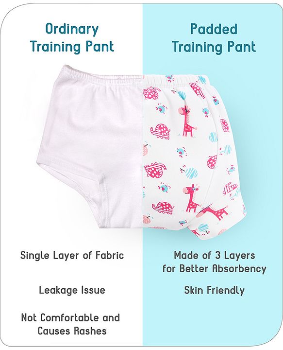 Babyhug 100% Cotton Padded Underwear Training Diapers Animals Print Pack of 3 Size 1 - Multicolor