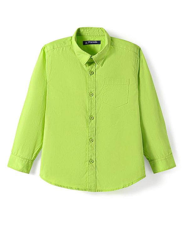 Pine Kids Cotton Woven Full Sleeves Solid Color Shirt - Lime Green
