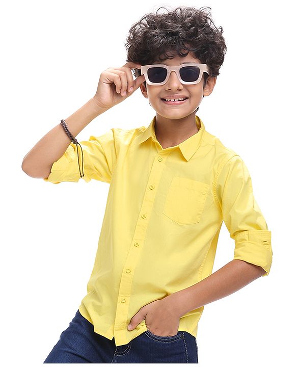 Pine Kids Cotton Woven Full Sleeves Solid Color Shirt - Lime Green