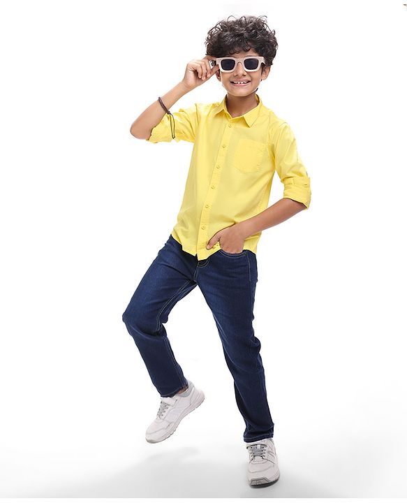 Pine Kids Cotton Woven Full Sleeves Solid Color Shirt - Lime Green