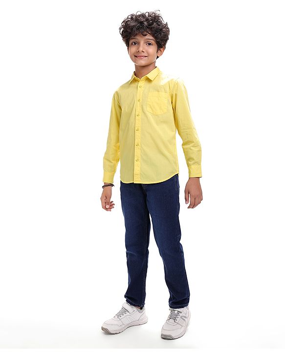 Pine Kids Cotton Woven Full Sleeves Solid Color Shirt - Lime Green