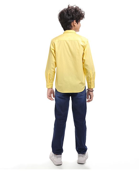 Pine Kids Cotton Woven Full Sleeves Solid Color Shirt - Lime Green