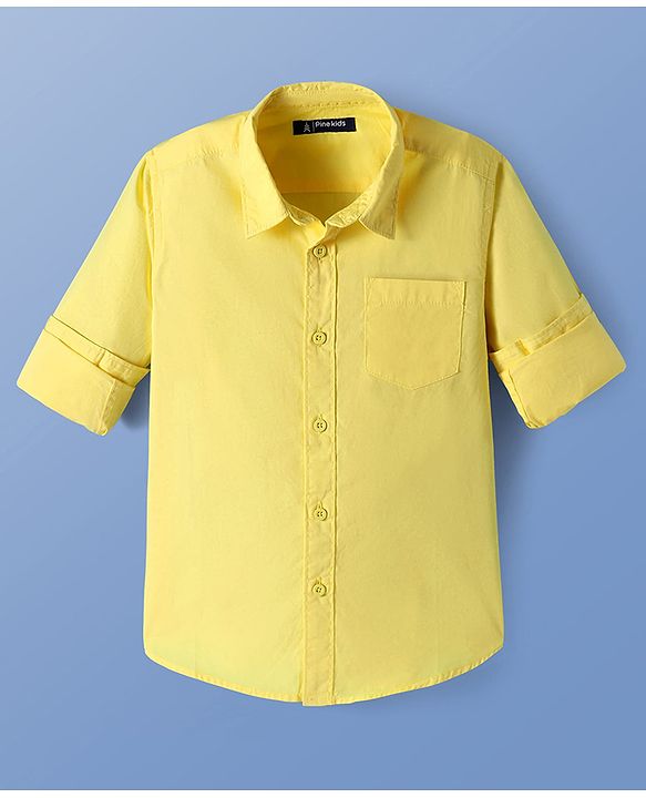 Pine Kids Cotton Woven Full Sleeves Solid Color Shirt - Lime Green