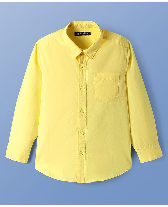 Pine Kids Cotton Woven Full Sleeves Solid Color Shirt - Lime Green