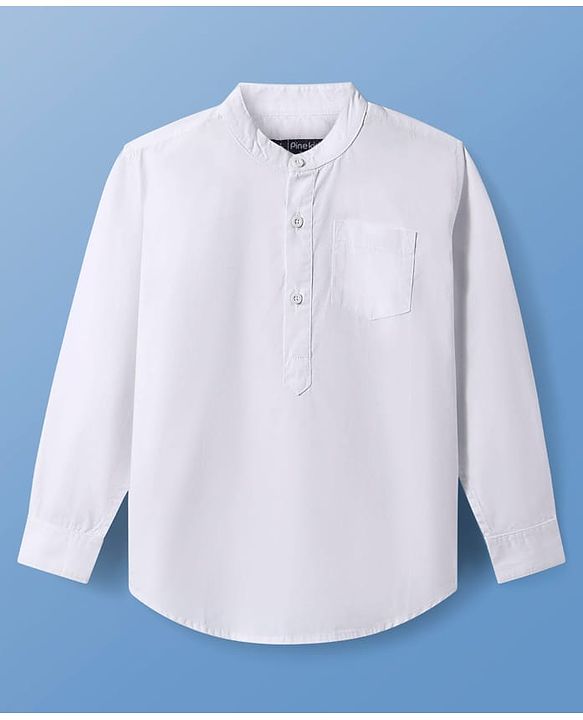 Pine Kids Cotton Woven Full Sleeves  Mandarin Collar Solid Shirt - White