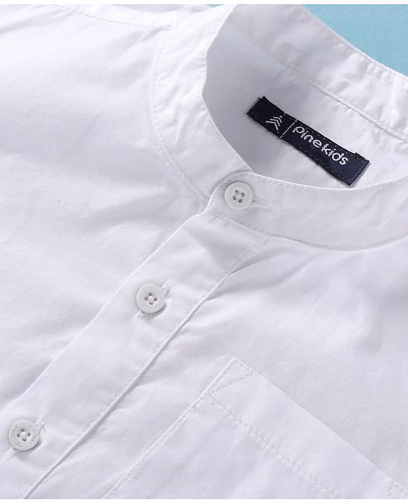 Pine Kids Cotton Woven Full Sleeves  Mandarin Collar Solid Shirt - White