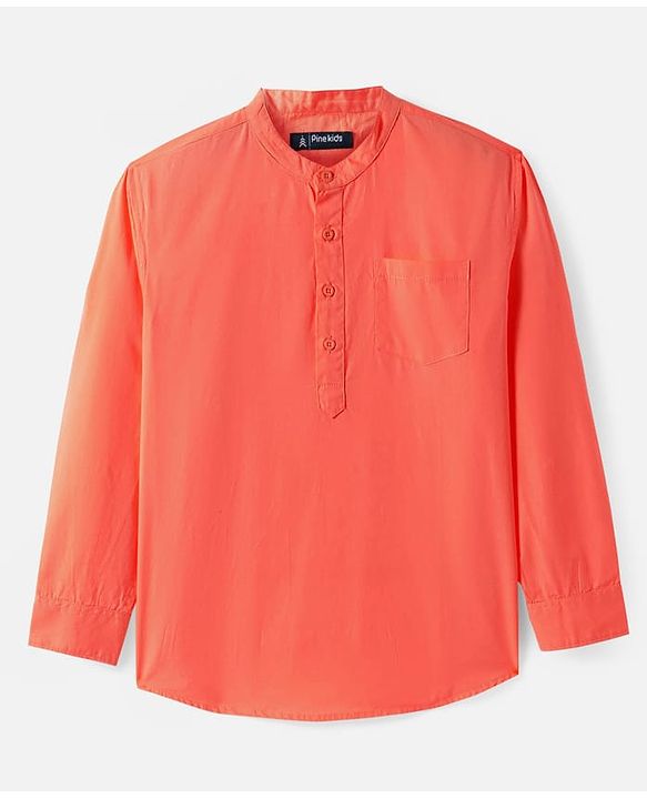 Pine Kids Cotton Woven Full Sleeves  Mandarin Collar Solid Shirt - White