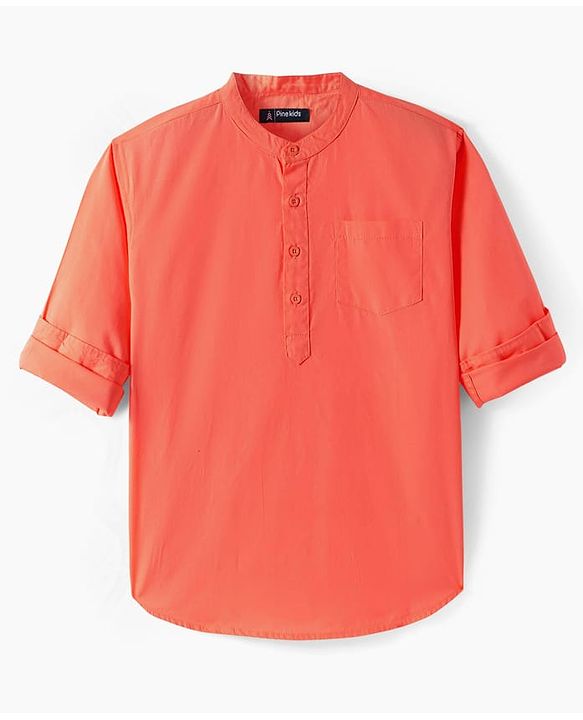 Pine Kids Cotton Woven Full Sleeves  Mandarin Collar Solid Shirt - White