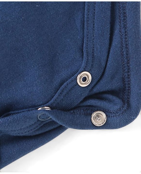 Babyhug 100% Cotton Knit Full Sleeves Smiley Printed Onesie with Striped Leggings Pair of Booties & Mittens with Cap - Navy Blue