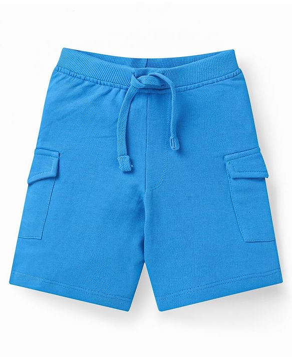 Babyhug Single Jersey Knit Half Sleeves Striped T-Shirt & Shorts Set with Pockets - Light Blue Green & White