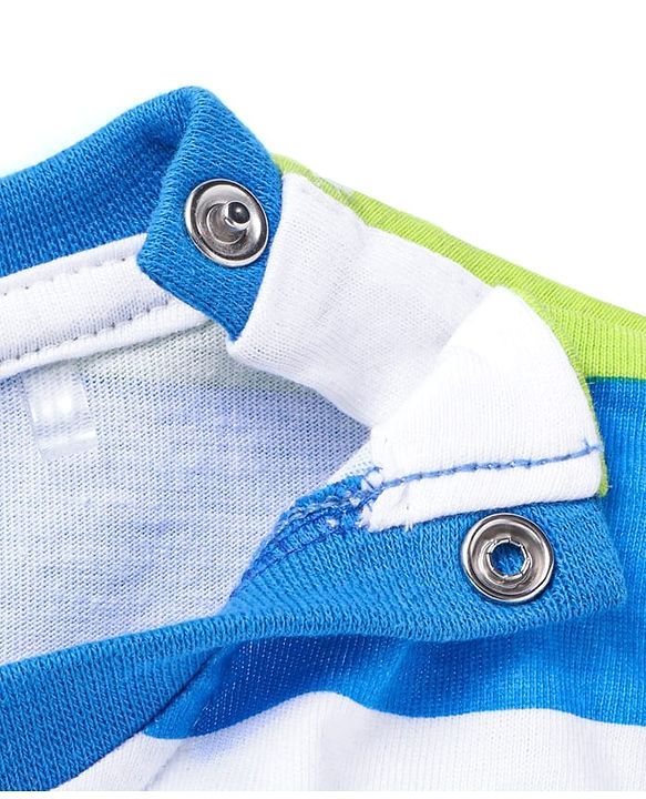 Babyhug Single Jersey Knit Half Sleeves Striped T-Shirt & Shorts Set with Pockets - Light Blue Green & White