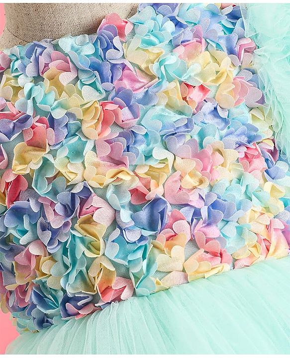 Babyhug Woven Half Sleeves Party Dress With Ruffle Detailing & Floral Corsage - Sea Green