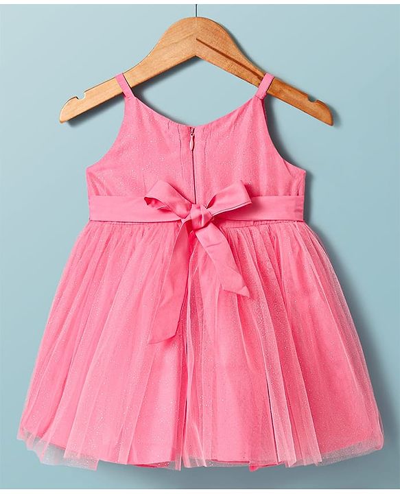 Babyhug Woven Shimmered Party Dress With Full Sleeves Solid Ribbed Inner Tee - Pink & White