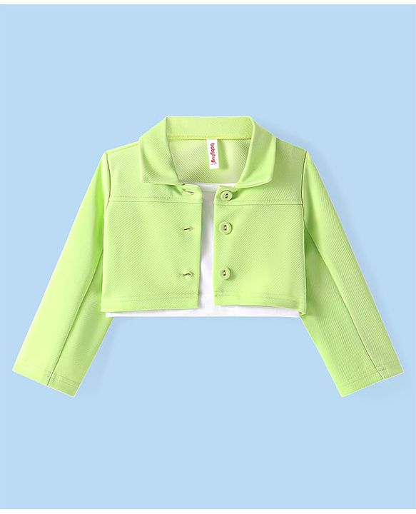 Babyhug Knit Full Sleeves Solid Color Top & Skirt Set with light Jacket- Light Green