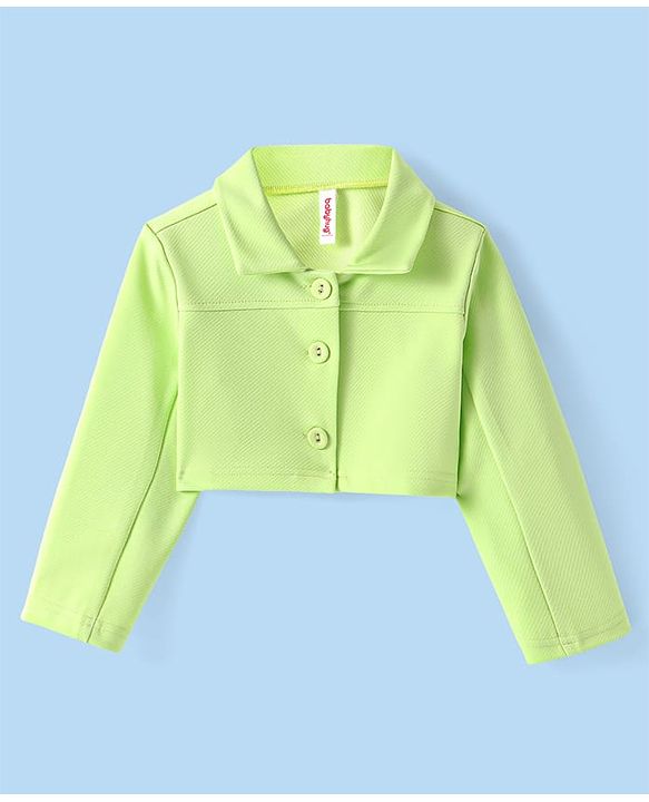 Babyhug Knit Full Sleeves Solid Color Top & Skirt Set with light Jacket- Light Green