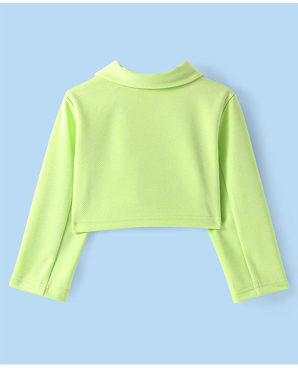 Babyhug Knit Full Sleeves Solid Color Top & Skirt Set with light Jacket- Light Green