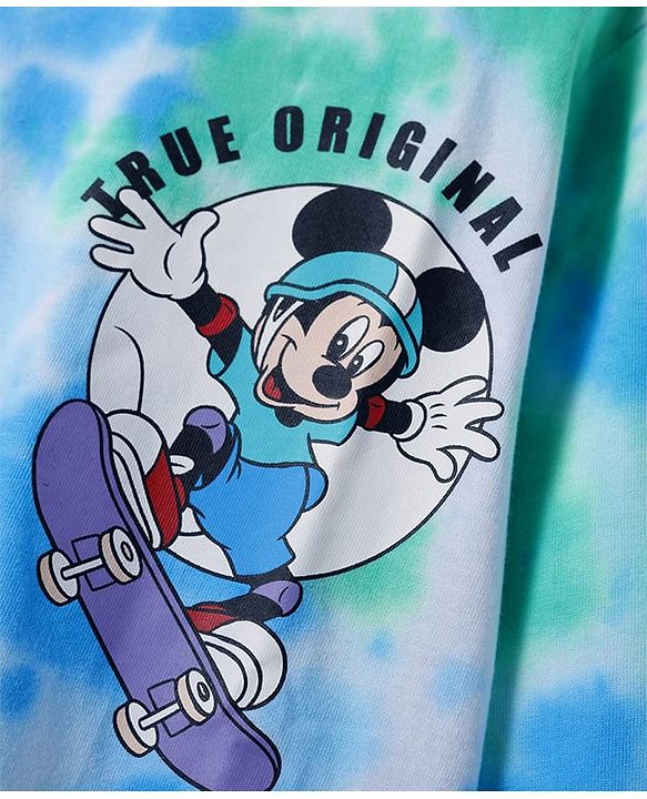Pine Kids Disney Cotton Knit Full Sleeve T-Shirt With Mickey Mouse & Goofy Graphic - Blue Green