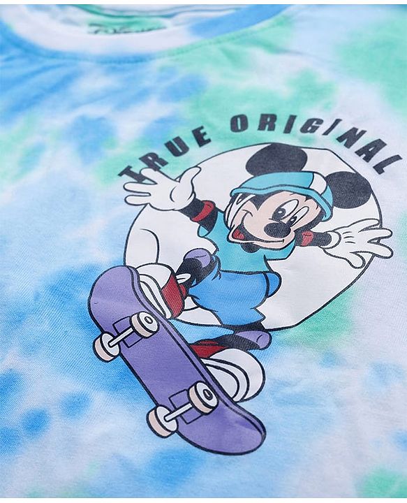 Pine Kids Disney Cotton Knit Full Sleeve T-Shirt With Mickey Mouse & Goofy Graphic - Blue Green