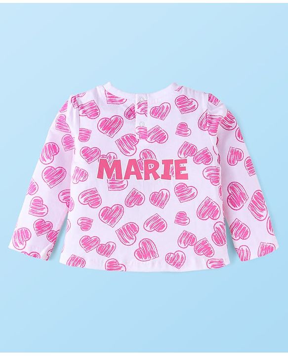 Babyhug Disney Single Jersey Knit Full Sleeve Night Suit With Front & Back Marie Graphic - White & Pink