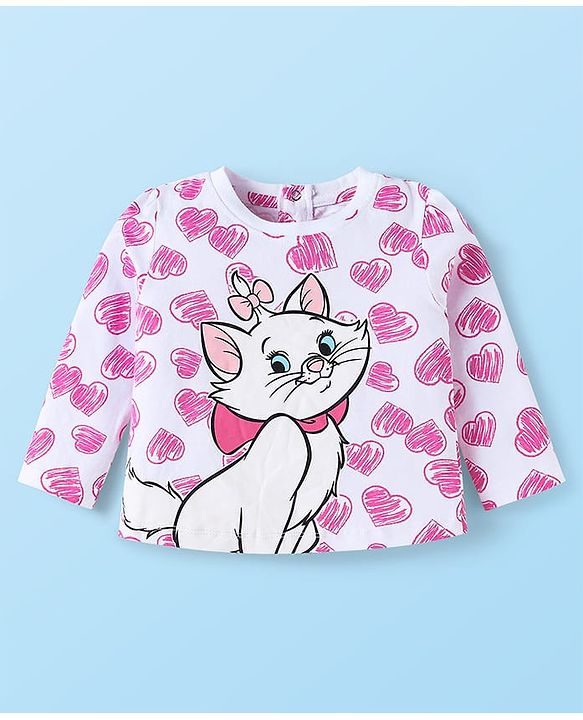 Babyhug Disney Single Jersey Knit Full Sleeve Night Suit With Front & Back Marie Graphic - White & Pink
