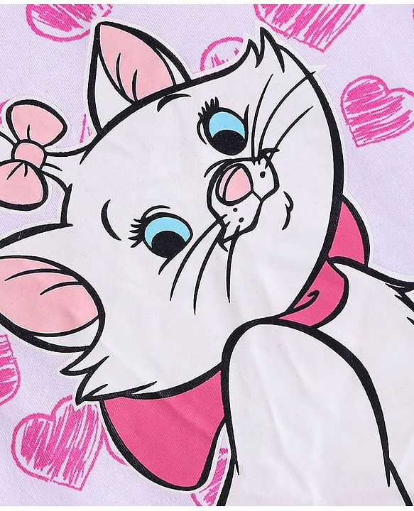 Babyhug Disney Single Jersey Knit Full Sleeve Night Suit With Front & Back Marie Graphic - White & Pink