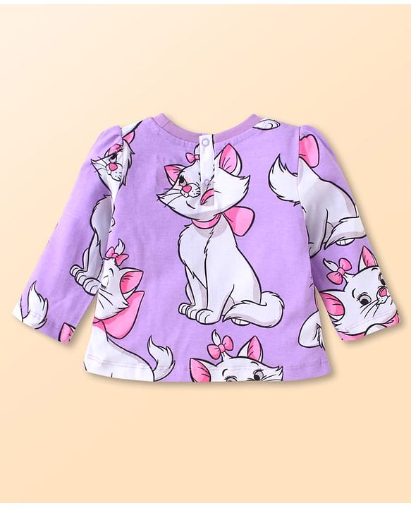 Babyhug Disney Single Jersey Knit Full Sleeves Co-ords Night Suit with Marie Graphics - Lavender