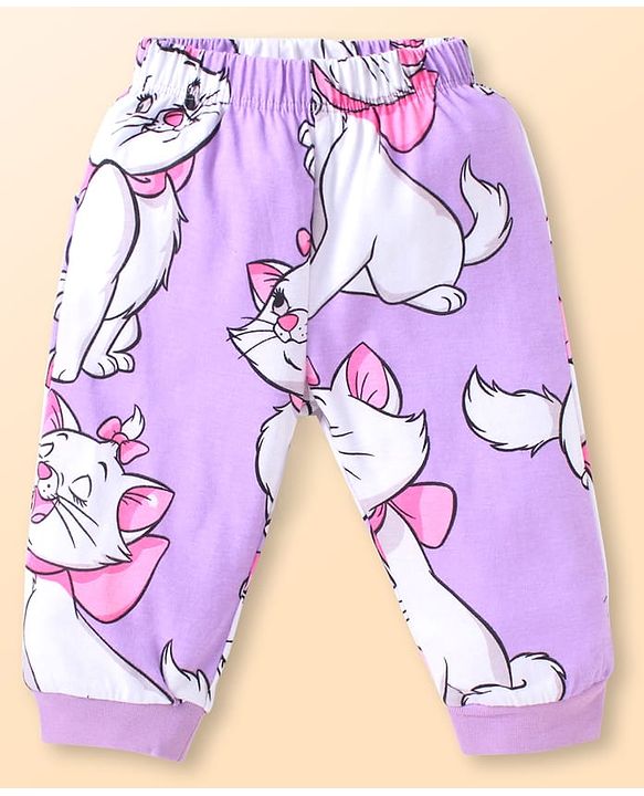 Babyhug Disney Single Jersey Knit Full Sleeves Co-ords Night Suit with Marie Graphics - Lavender