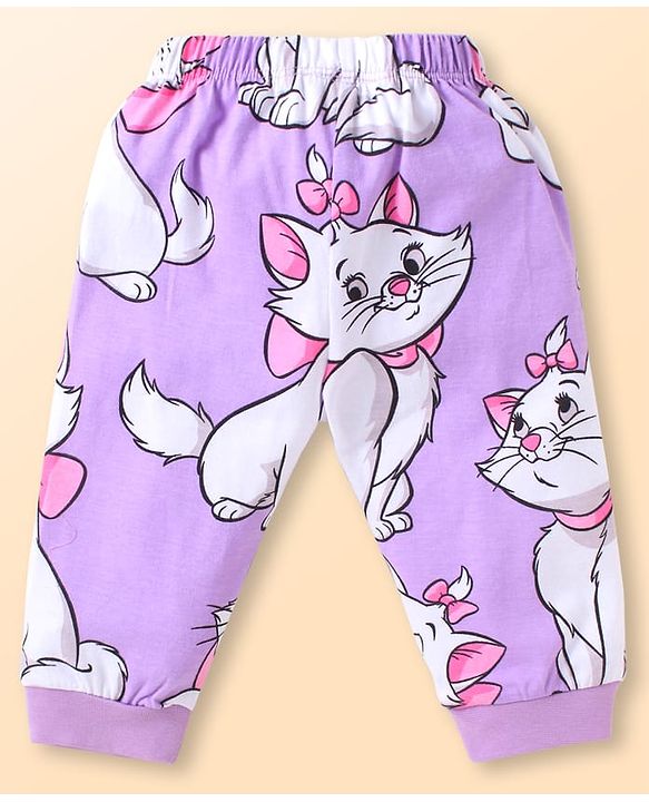 Babyhug Disney Single Jersey Knit Full Sleeves Co-ords Night Suit with Marie Graphics - Lavender