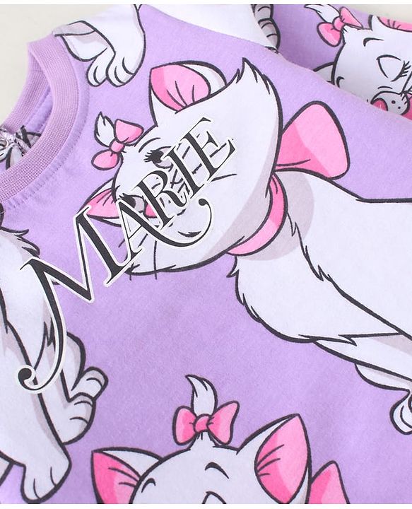 Babyhug Disney Single Jersey Knit Full Sleeves Co-ords Night Suit with Marie Graphics - Lavender