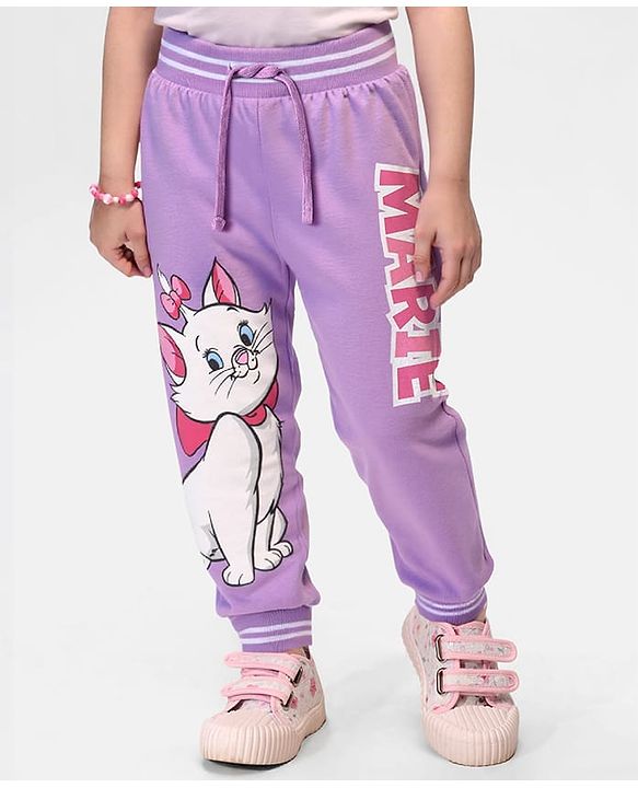 Babyhug Disney Terry Knit Ankle Length Lounge Pants With Marie Graphic - Lavender
