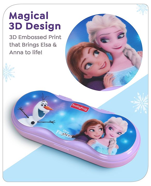 Babyhug Disney Frozen 3D Pencil Box|School Supplies Stationery Organiser|Birthday Return Gift for Kids- Lavender