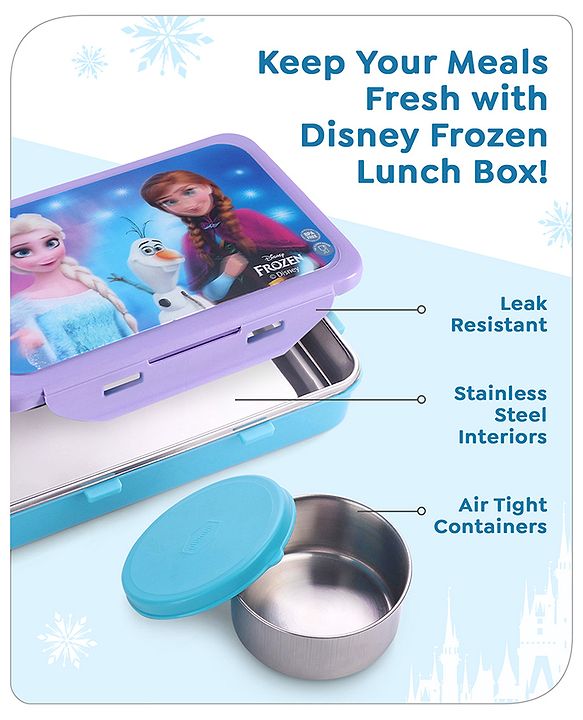 Babyhug Disney Frozen 3D Stainless Steel Lunch box with inner container,700ml & 100ml, Airtight Lunch for School Kids|BPA Free|100% Food Grade|Dishwasher Safe|Reusable|Recyclable- Lavender