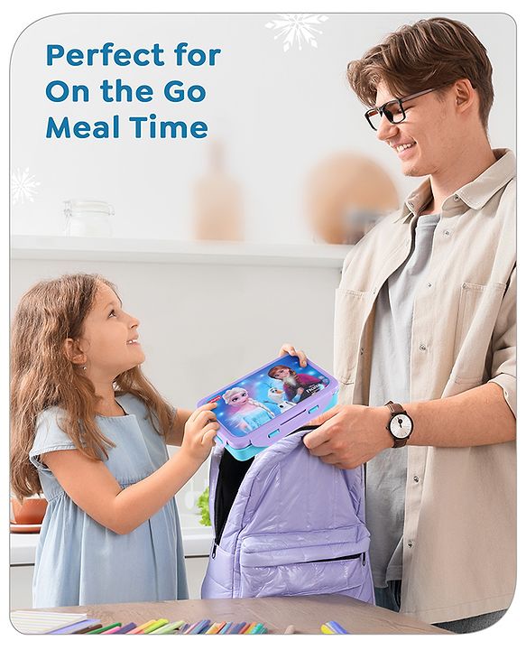 Babyhug Disney Frozen 3D Stainless Steel Lunch box with inner container,700ml & 100ml, Airtight Lunch for School Kids|BPA Free|100% Food Grade|Dishwasher Safe|Reusable|Recyclable- Lavender
