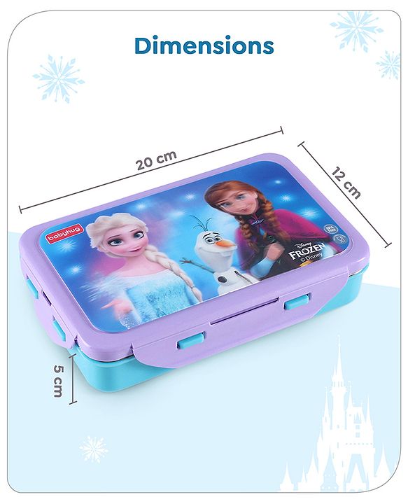 Babyhug Disney Frozen 3D Stainless Steel Lunch box with inner container,700ml & 100ml, Airtight Lunch for School Kids|BPA Free|100% Food Grade|Dishwasher Safe|Reusable|Recyclable- Lavender