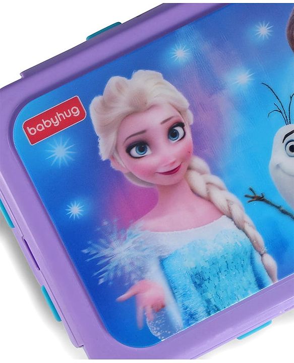 Babyhug Disney Frozen 3D Stainless Steel Lunch box with inner container,700ml & 100ml, Airtight Lunch for School Kids|BPA Free|100% Food Grade|Dishwasher Safe|Reusable|Recyclable- Lavender