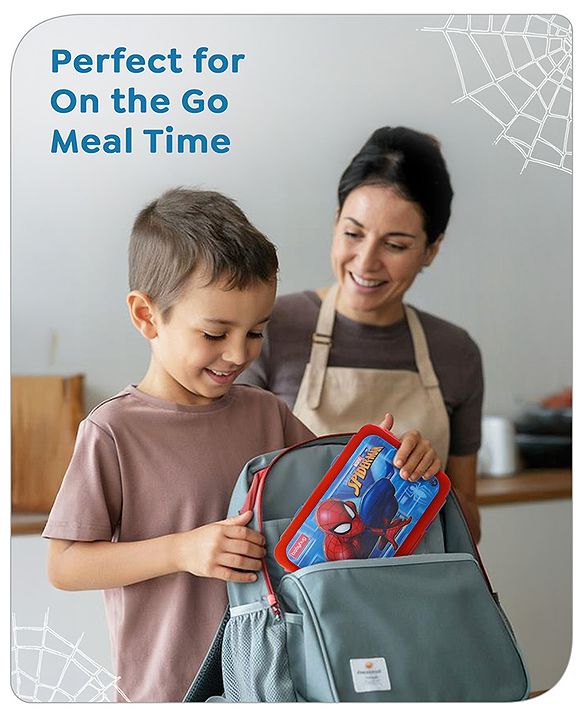 Babyhug Marvel Spiderman  3D Stainless Steel Lunch box with inner container,700ml & 100ml, Airtight Lunch for School Kids|BPA Free|100% Food Grade|Dishwasher Safe|Reusable|Recyclable- Red
