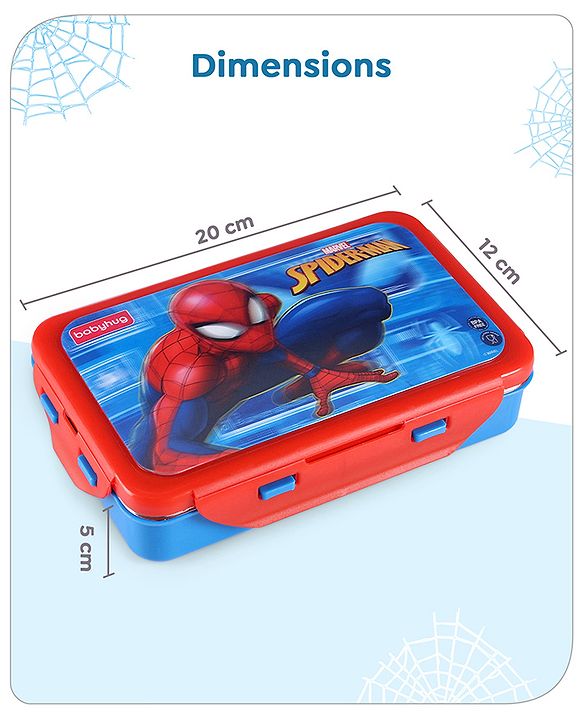 Babyhug Marvel Spiderman  3D Stainless Steel Lunch box with inner container,700ml & 100ml, Airtight Lunch for School Kids|BPA Free|100% Food Grade|Dishwasher Safe|Reusable|Recyclable- Red