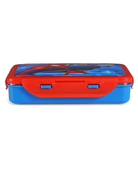 Babyhug Marvel Spiderman  3D Stainless Steel Lunch box with inner container,700ml & 100ml, Airtight Lunch for School Kids|BPA Free|100% Food Grade|Dishwasher Safe|Reusable|Recyclable- Red